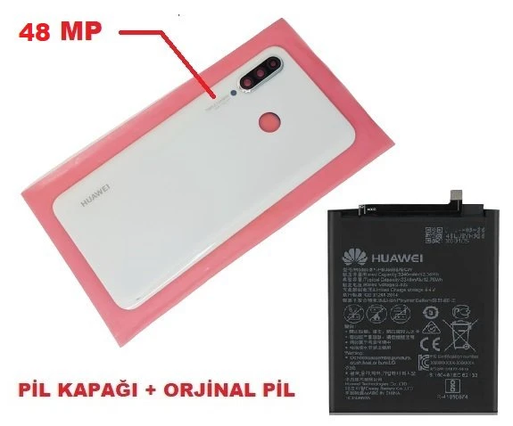 Tkgz - P30 Lite Arka Pil Batarya Kapağı + PİL ( Kamera Lensli 48 MP) BEYAZ ürün görseli 1