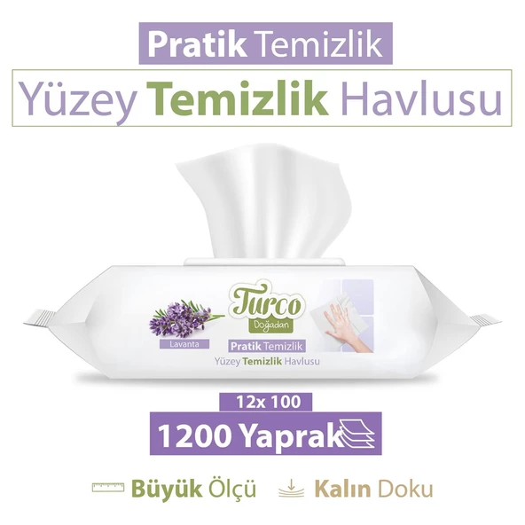 Turco Doğadan Pratik Yüzey Temizlik Havlusu Lavanta 12x100 (1200 Yaprak) ürün görseli 1