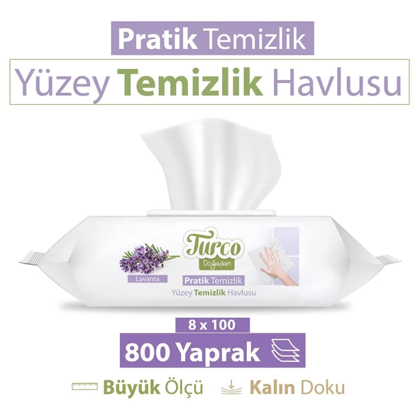 Turco Doğadan Pratik Yüzey Temizlik Havlusu Lavanta 8x100 (800 Yaprak) ürün görseli 1
