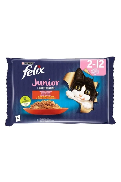 Felix Kedi Maması Sığır Etli ve Tavuklu Yavru Ekonomik Paket (4x85gr) X 12 Adet ürün görseli 1