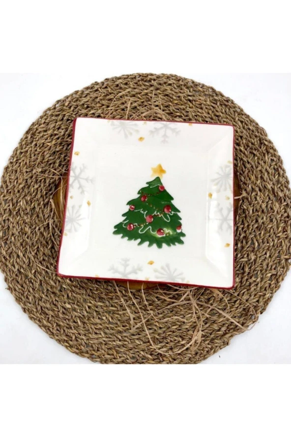 Yılbaşı 6'lı Kare Pasta Tabağı 19 Cm ürün görseli 1