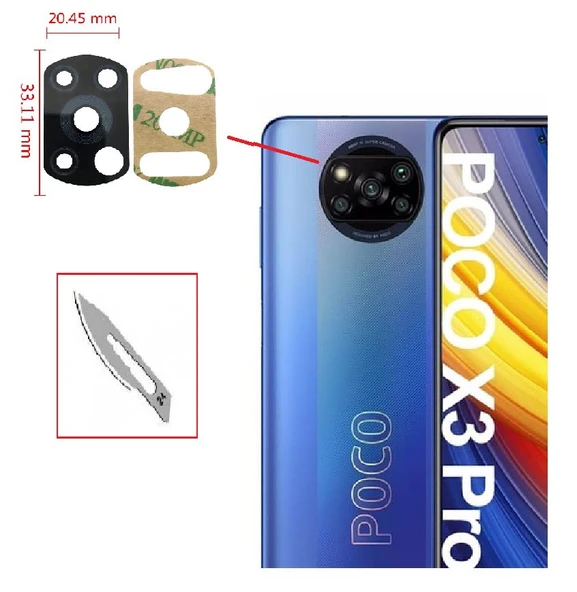 Tkgz Xiaomi POCOPHONE X3 PRO Arka Kamera CAM Lensi + Bistüri Ucu ürün görseli 1