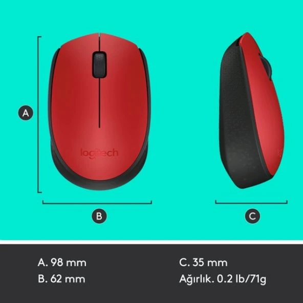 Logıtech M171 Kablosuz Mouse - Kırmızı - Resim 10