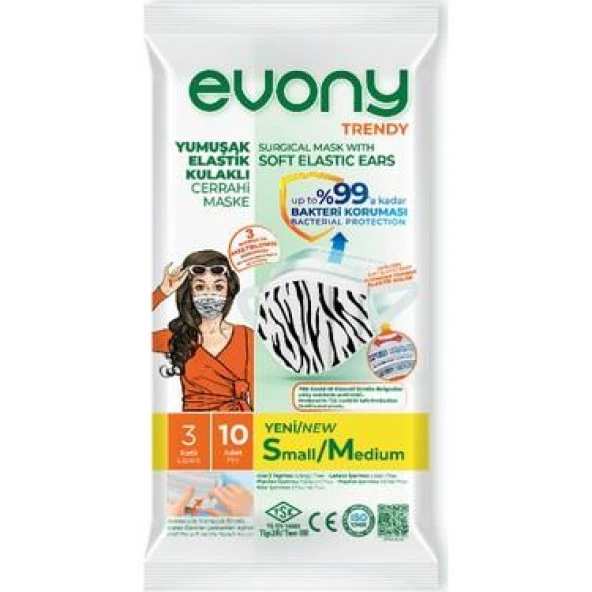 Evony Trendy Desenli Cerrahi Maske Yumuşak Lastikli 10 Adet ürün görseli 1