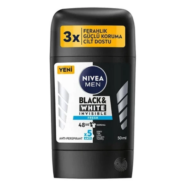 Nivea Men Erkek Stick Deodorant Black&White Invisible Fresh 50 ml ürün görseli 1