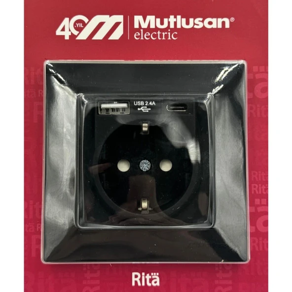 Mutlusan Rita Siyah USB + Type C Şarjlı Topraklı Priz ürün görseli 1