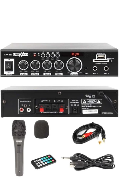 Lastvoice Lvx-150MİC Mikrofonlu Stereo Anfi Amfi 2x75 Watt Bluetooth Usb-Sd 220V/12V ürün görseli 1