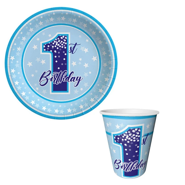 1 Yaş Fırst Bırthday Stars Boy Karton Tabak Bardak 8 li ürün görseli 1