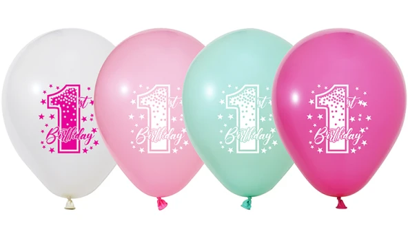 1 Yaş Fırst Bırthday Stars Gırl Baskılı Balon 10 lu ürün görseli 1