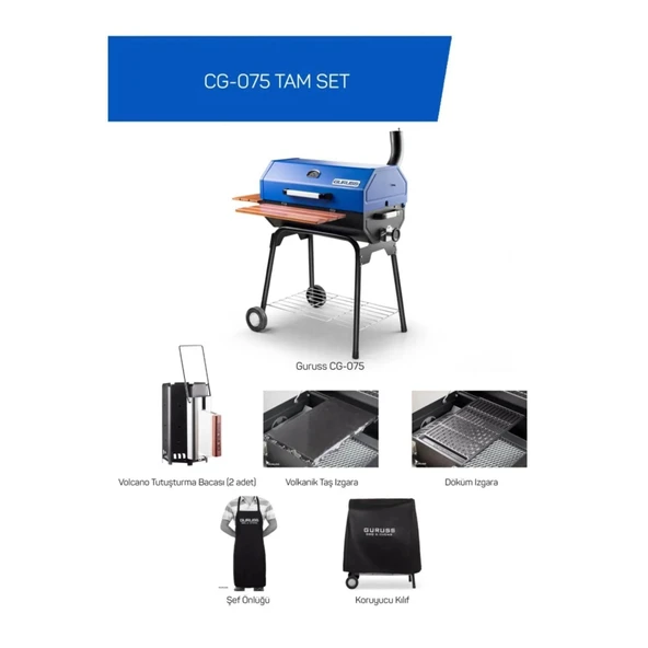 Guruss CG-075 Kömürlü Barbekü Mangal Tam Set Gece Mavisi ürün görseli 1
