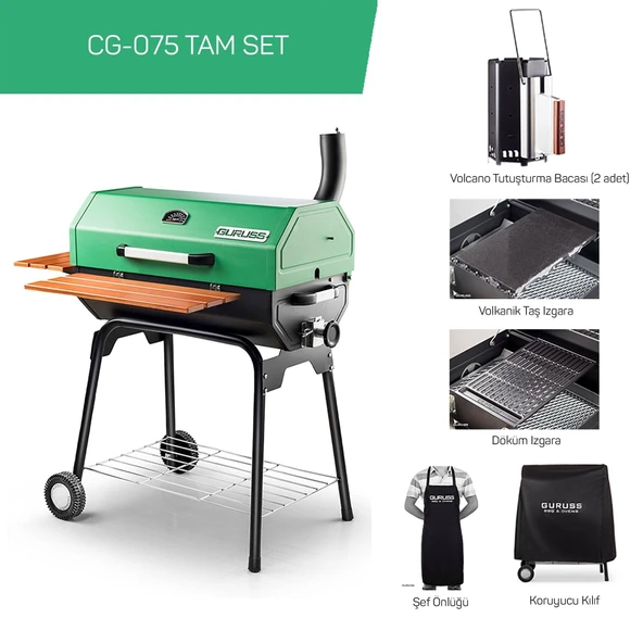 Guruss CG-075 Kömürlü Barbekü Mangal Tam Set Yeşil ürün görseli 1