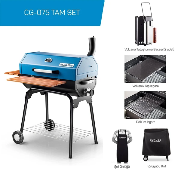 Guruss CG-075 Kömürlü Barbekü Mangal Tam Set Mavi ürün görseli 1