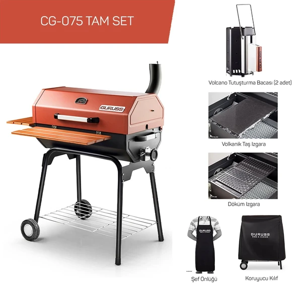 Guruss CG-075 Kömürlü Barbekü Mangal Tam Set Kırmızı ürün görseli 1