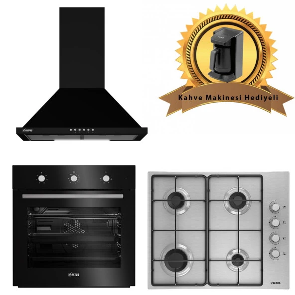 Altus Siyah Inox Eko Ankastre Set 521 B Conic Davlumbaz -181 GID Inox Ocak - 133 B Turbo Fırın ürün görseli 1