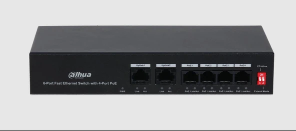 Dahua PFS3006-4ET-36 6 Port Hızlı Ethernet Switch 4 Port PoE 2 Port Uplink 36W PoE Switch ürün görseli 1