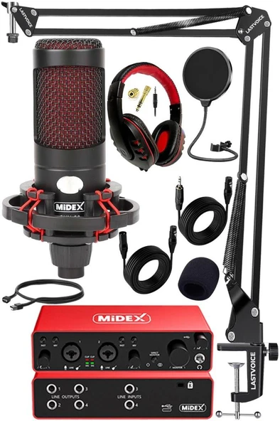 Midex Functional Paket-2 Stüdyo Ekipmanları Mikrofon 4 Çıkış Ses Kartı Full Set ürün görseli 1