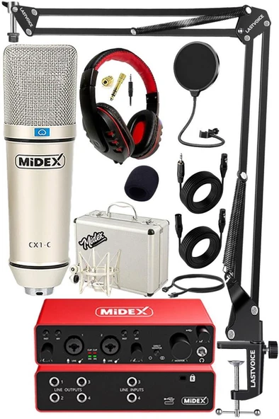 Midex Functional Paket-3 Stüdyo Ekipmanları Mikrofon 4 Çıkış Ses Kartı Full Set ürün görseli 1