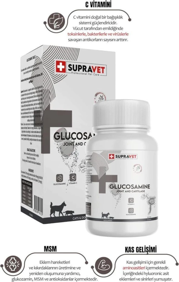 Supravet Glucosamine Tablet + Vitamin C 75 Tablet - Resim 3
