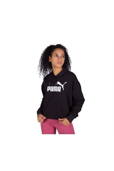 Puma Ess Cropped Logo Hoodie - Siyah Pembe Sweatshirt - 586870 01 ürün görseli 1