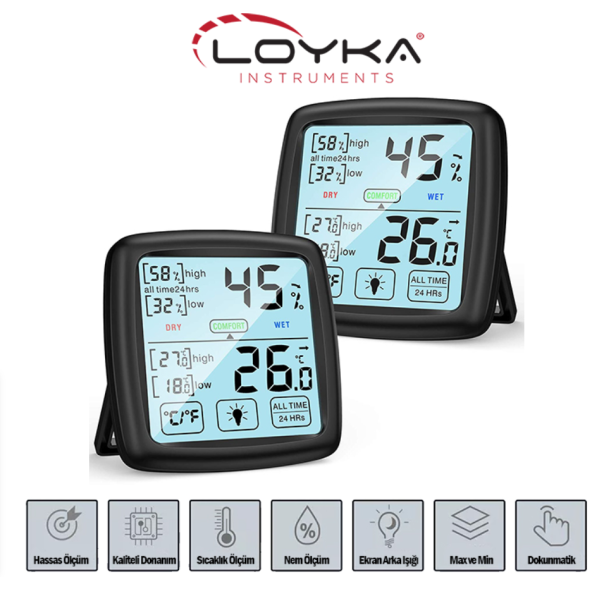 Loyka TST Dokunmatik Sıcaklık ve Nem Ölçer ürün görseli 1