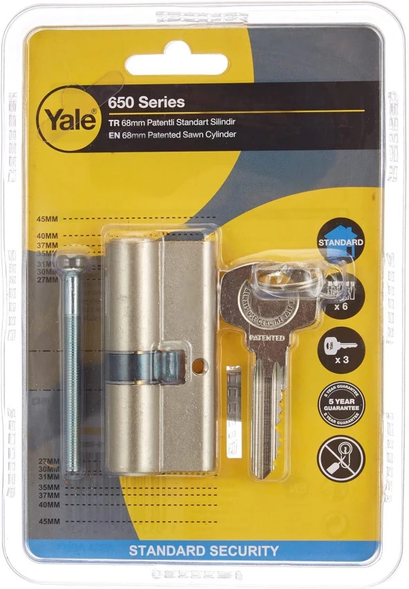 Yale Kilit Göbeği Standart Silindir, Metal, 68 mm / 10-550D-3137-00-0201 650 Serisi Patentli ürün görseli 1
