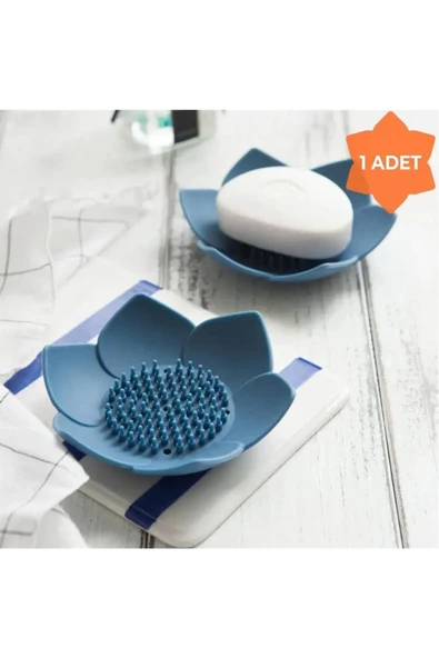 Sabunluk Lotus Tasarımlı Şık Sabunluk Katı Sabunluk Su Giderli Sabunluk MAVİ ürün görseli 1