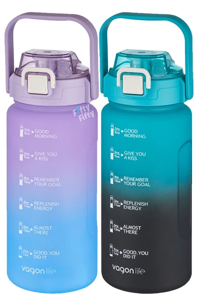 Vagonlife 2'li Ekonomik Motivasyon Matara Seti 1500 ml Büyük Boy 4 Farklı Renk Seçeneği FiftyFifty ürün görseli 1