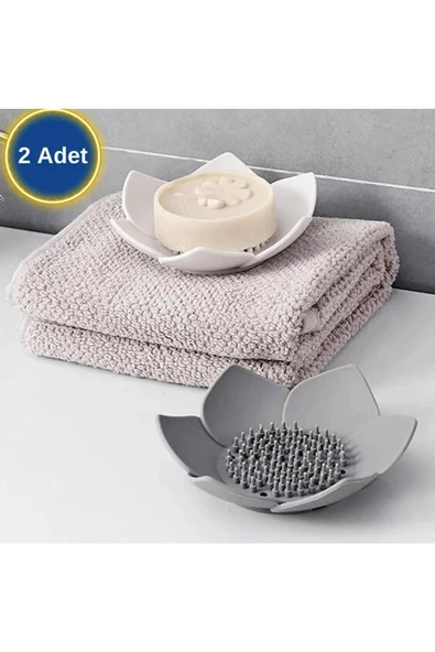 Sabunluk Lotus Tasarımlı Şık Sabunluk Katı Sabunluk Su Giderli Sabunluk SİYAH ürün görseli 1