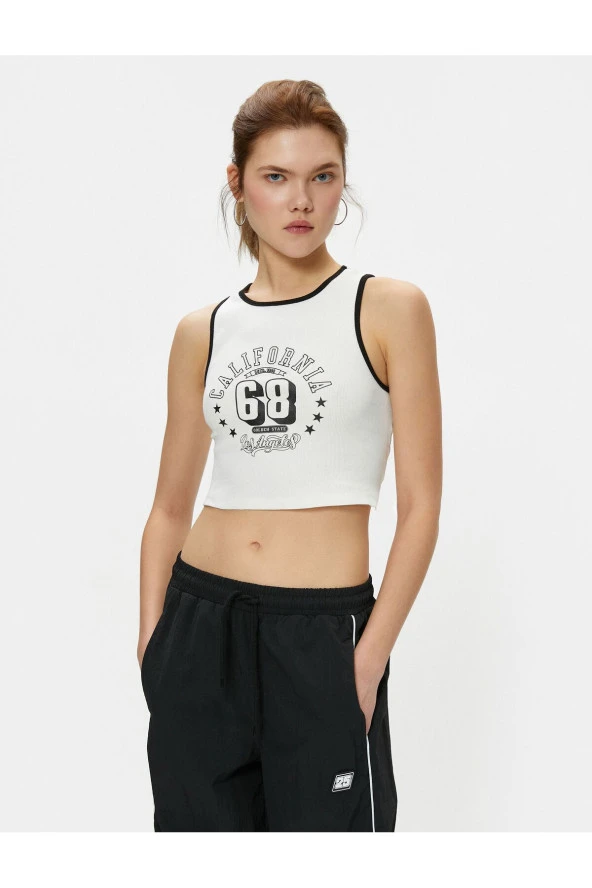 Crop Atlet Halter Yaka Baskılı Fitilli - Resim 3
