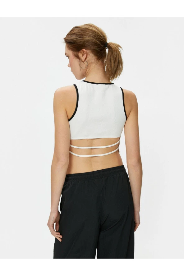 Crop Atlet Halter Yaka Baskılı Fitilli - Resim 4