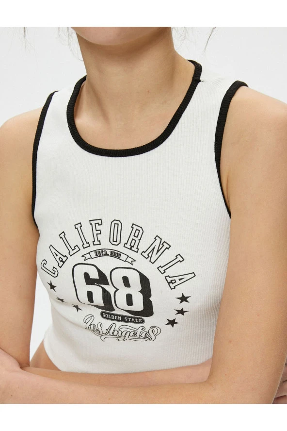 Crop Atlet Halter Yaka Baskılı Fitilli - Resim 5