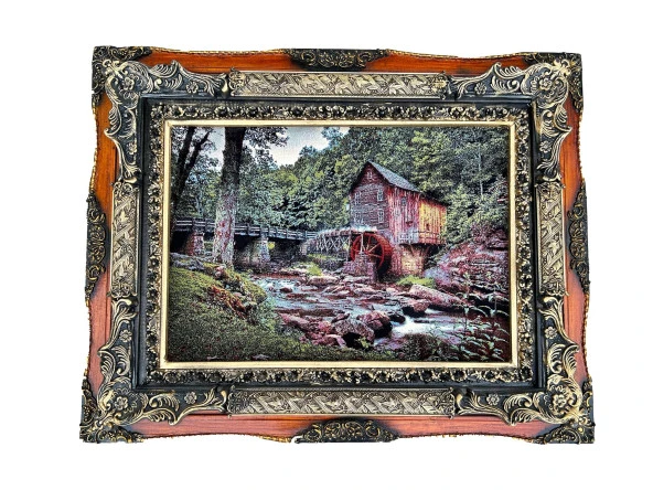 Saklı Değirmen Adlı İran Tebriz Halı Tablo 95x75cm - Duvar Halı Kilim Tablo ürün görseli 1