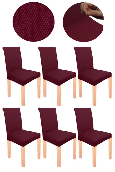 Spandex Mikro Petek Kumaş Likralı Lastikli Tüylenmez 6'lı Sandalye Kılıfı Kaliteli Sandalye Örtüsü - BORDO ürün görseli 1