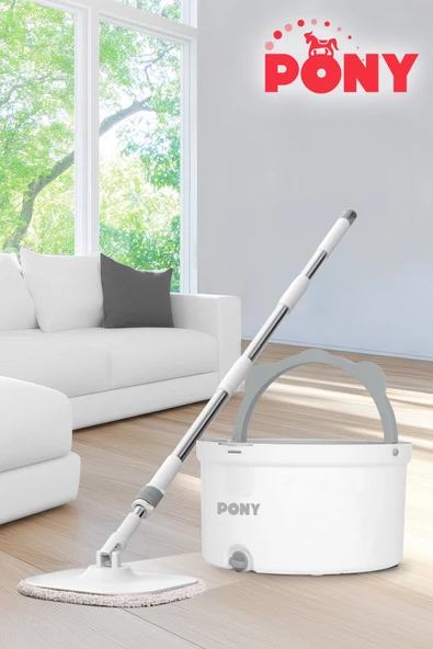 PONY BEYAZ TEMİZ & KİRLİ SUYU AYIRMA ÖZELLİĞİ OTOMATİK TEMİZLİK SETİ MOP PASPAS ürün görseli 1