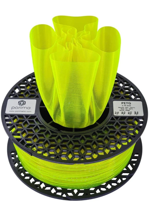 Porima  PETG TRANSPARAN 1.75mm Neon Sarı Filament 1 Kg ürün görseli 1