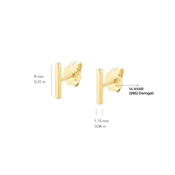 14 Ayar Çubuk Altın Küpe 0,85 gr - Resim 4