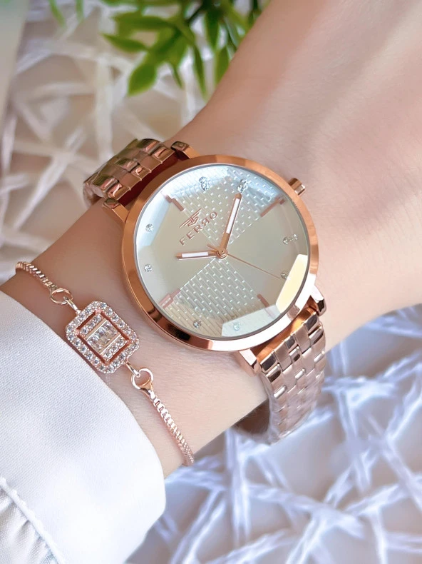 Ferro Rose/Gold Renk Kararmaz Renk Atmaz 3 Atm  Özel Tasarım Kadın Kol Saati EFL21252C ürün görseli 1
