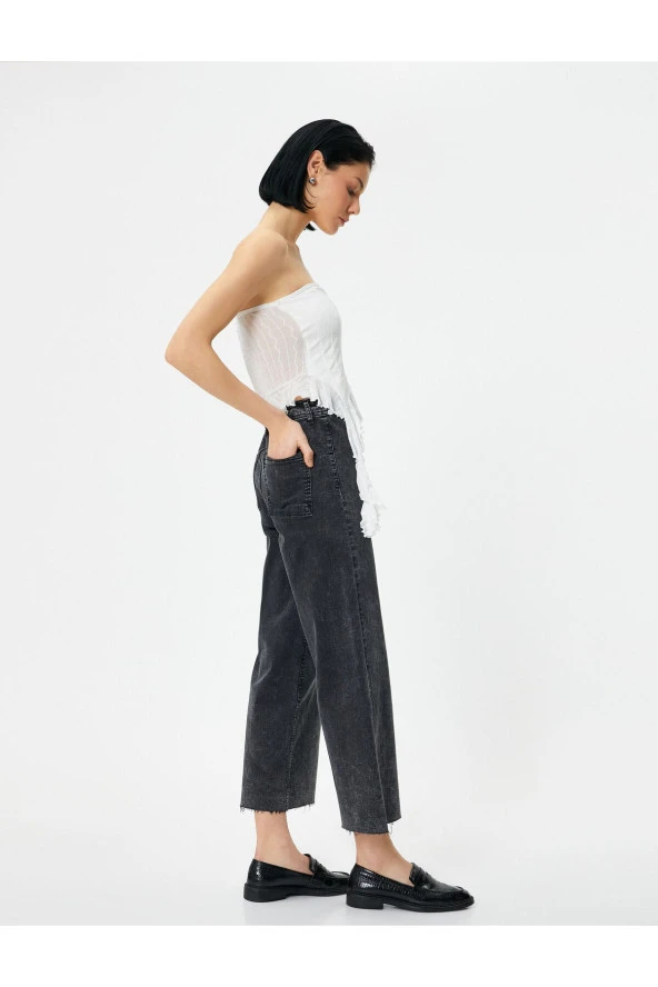 Geniş Kısa Paça Kot Pantolon Yüksek Bel - Sandra Jeans ürün görseli 1