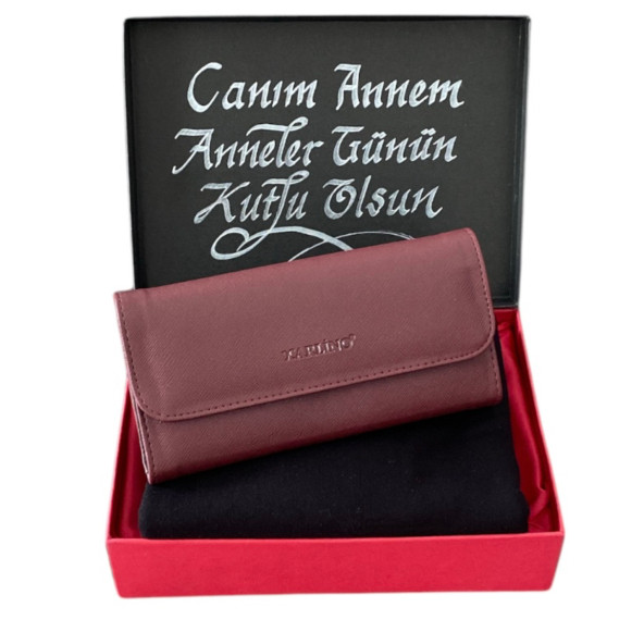 Anneler Günü Bordo Cüzdan Siyah Penye Şal Set ürün görseli 1