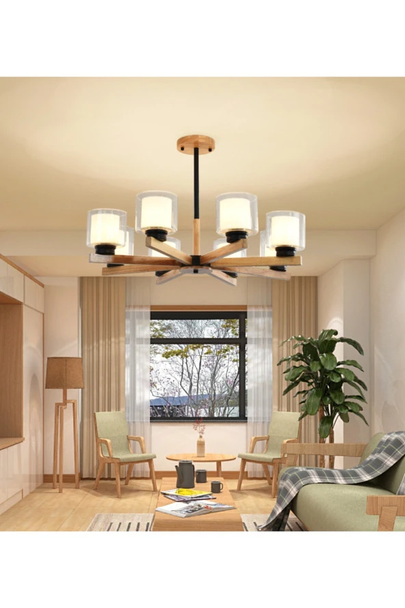 SimaAvize Modern Cottage Ahşap Avize ürün görseli 1
