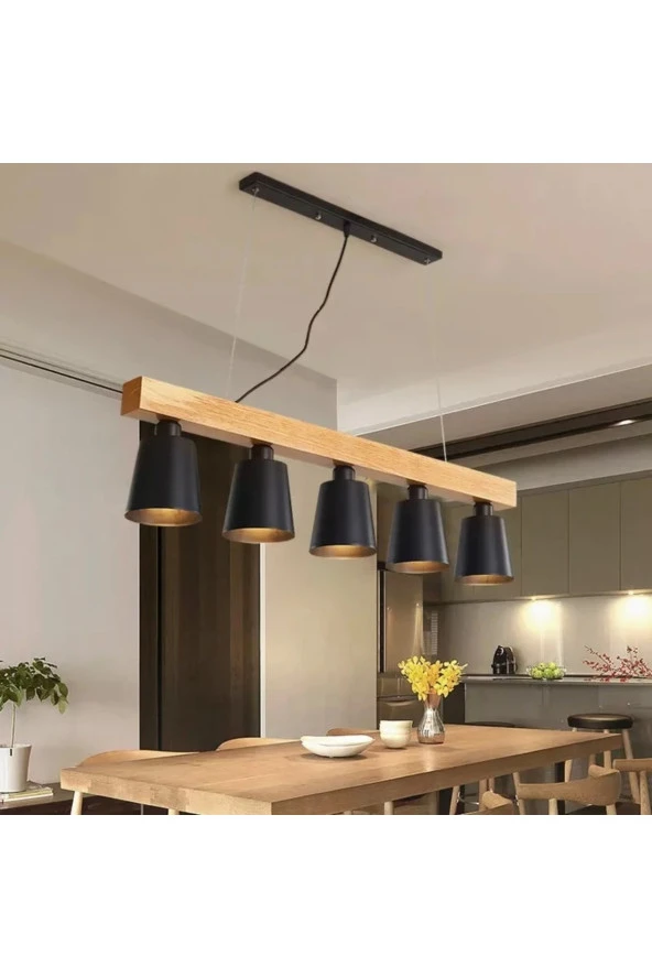SimaAvize Modern Metal Iskandinav Minimalist Ahşap Avize ürün görseli 1