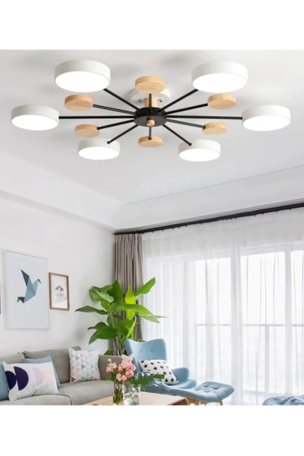SimaAvize Modern Ahşap Detaylı Led Avize 6'lı ürün görseli 1