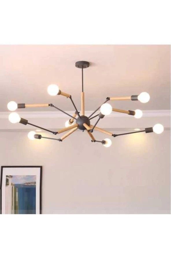 SimaAvize Vintage Modern Ahşap Kirpi Avize - Resim 3