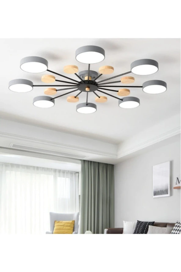 SimaAvize Modern Ahşap Detaylı Led Avize 8'li ürün görseli 1
