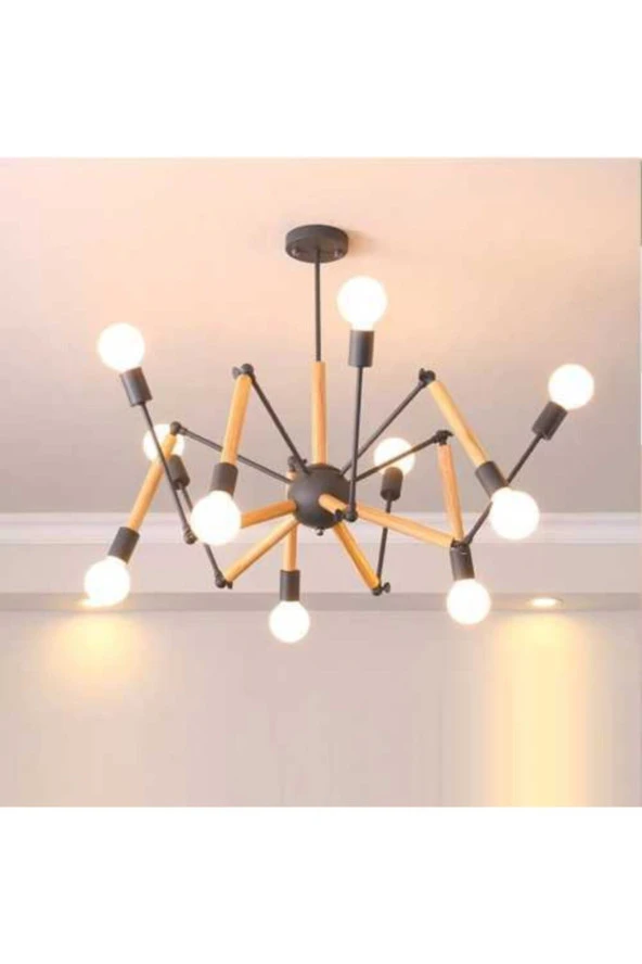 SimaAvize Vintage Modern Ahşap Kirpi Avize - Resim 4