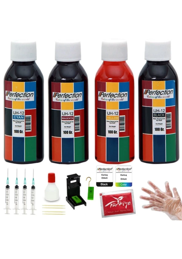 Perfection HP 21-22 Uyumlu Siyah ve Renkli Kartuş Dolum Seti 4x100 Ml ürün görseli 1
