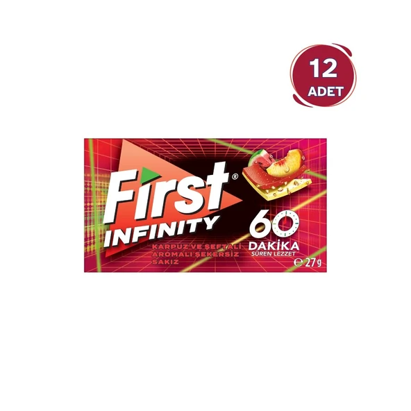 First Infinity 60 Dakika Karpuz & Şeftali Aromalı Şekersiz Sakız - 12 Adet ürün görseli 1