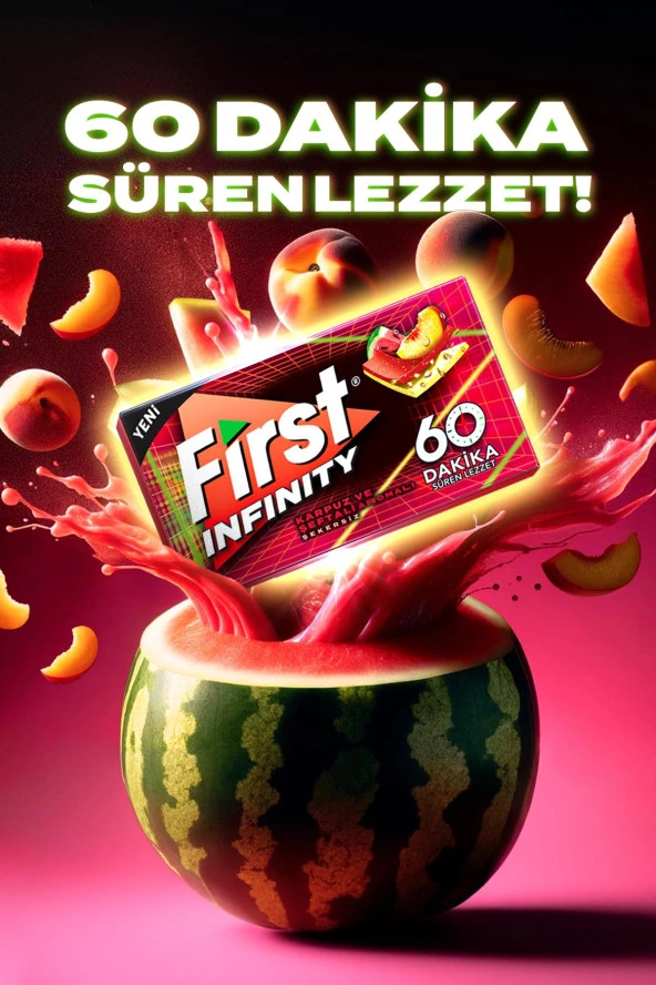 First Infinity 60 Dakika Karpuz & Şeftali Aromalı Şekersiz Sakız - 12 Adet ürün görseli 1