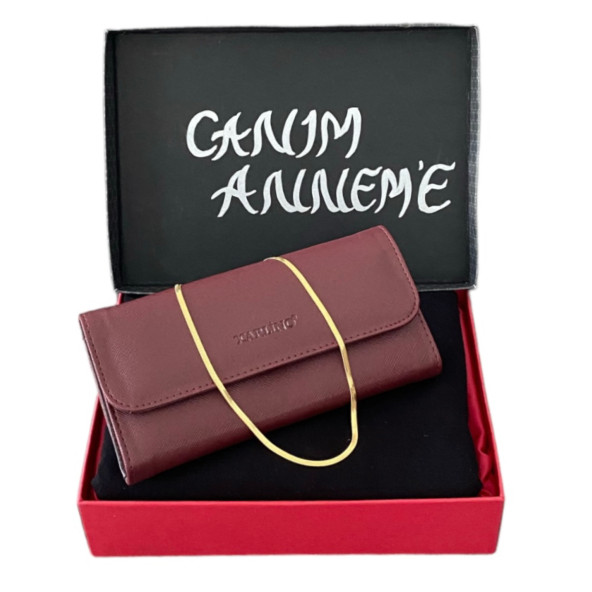Kadın hHediye Bordo Cüzdan-Siyah Penye Şal-İtalyan Çelik Zincir Set ürün görseli 1