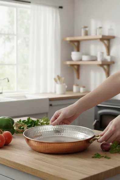 Turna Bakır Acemli Tava 2 No 16 Cm Makine Dövme Kırmızı Turna7558-1 ürün görseli 1